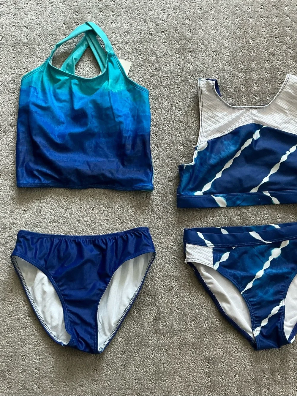 Zella Girl Teal & Navy Ombre Tankini and Bikini Set